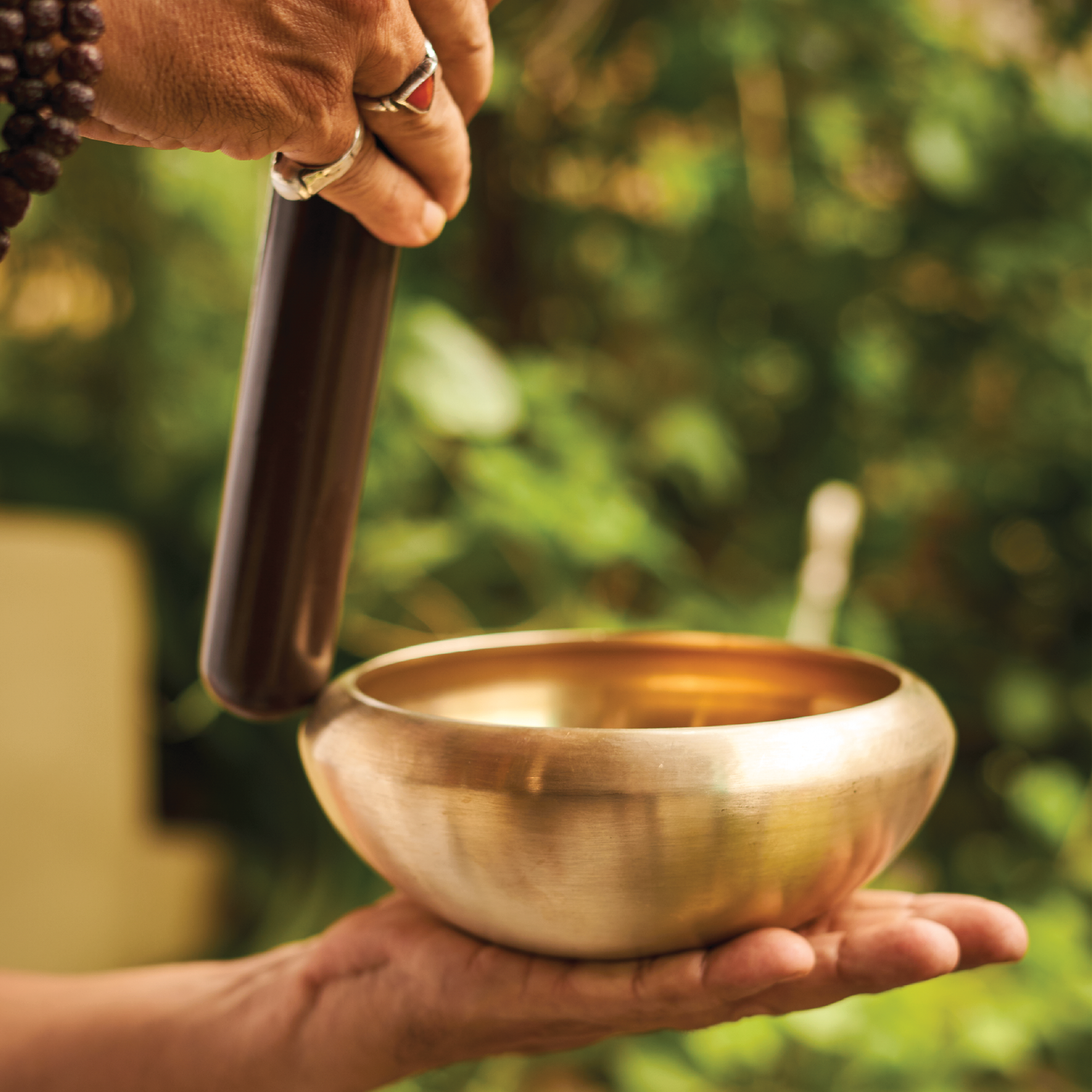 Bronze Meditation Bowl with Wooden Stick