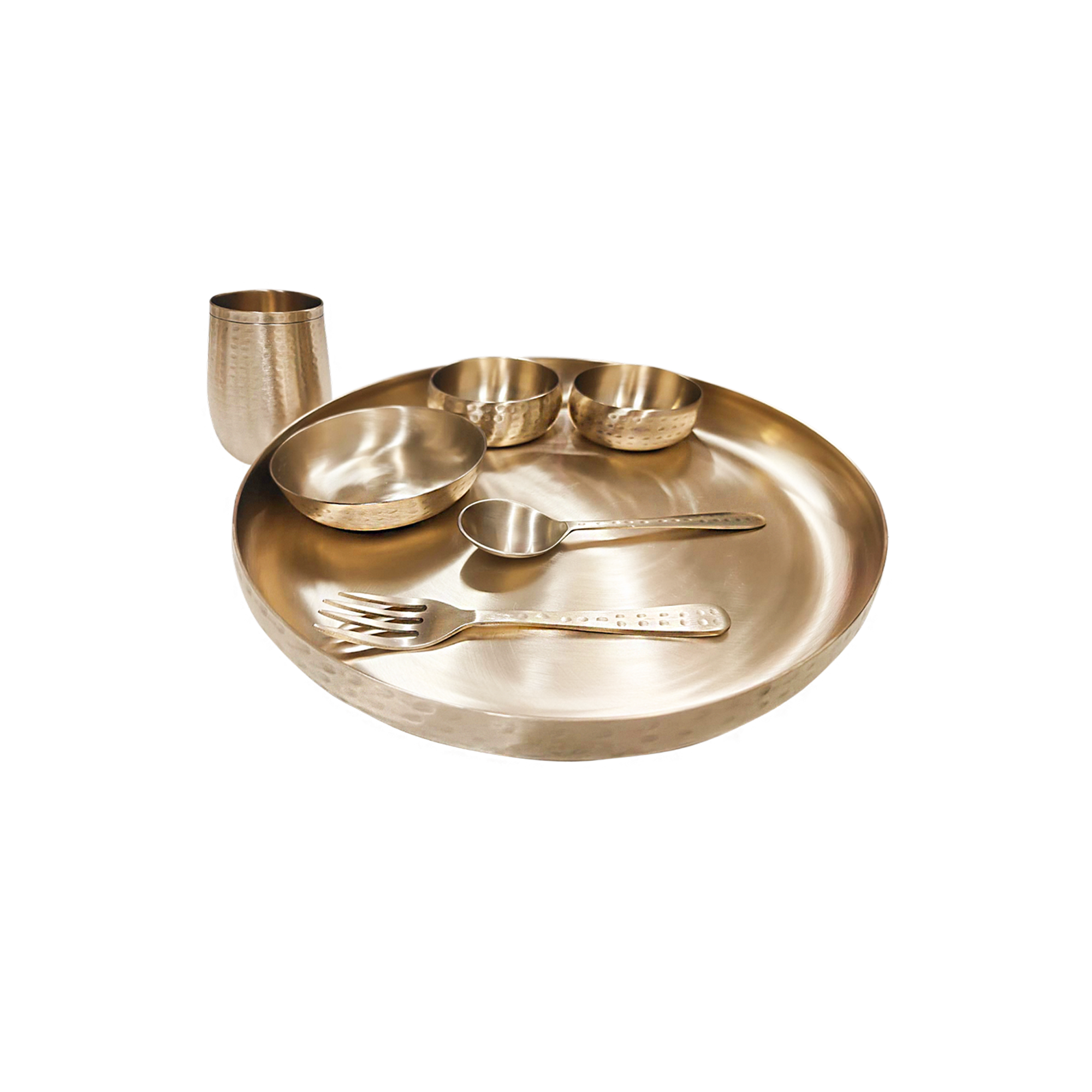 Bronze Dinner Set - Hammered Curve Thali | 7 Items