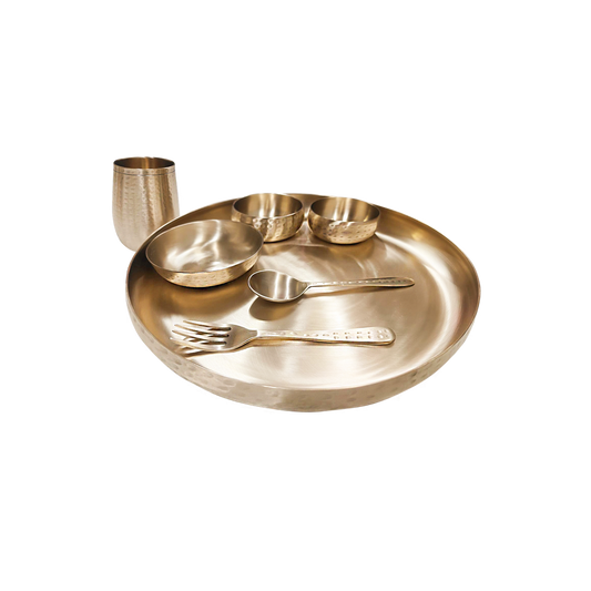 Bronze Dinner Set - Hammered Curve Thali | 7 Items