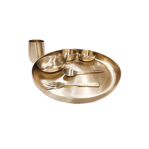 Bronze Dinner Set - Hammered Curve Thali | 7 Items