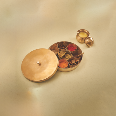 Bronze Kitchen Set - Spice Box (Masala Box) with Ghee Loti