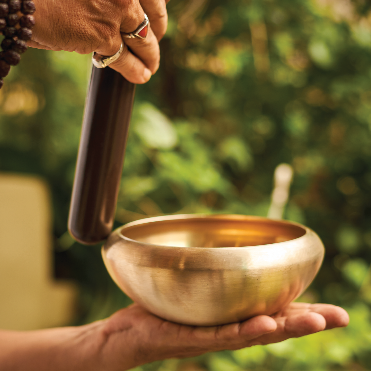 Bronze Meditation Bowl with Wooden Stick