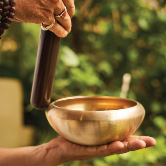 Bronze Meditation Bowl with Wooden Stick